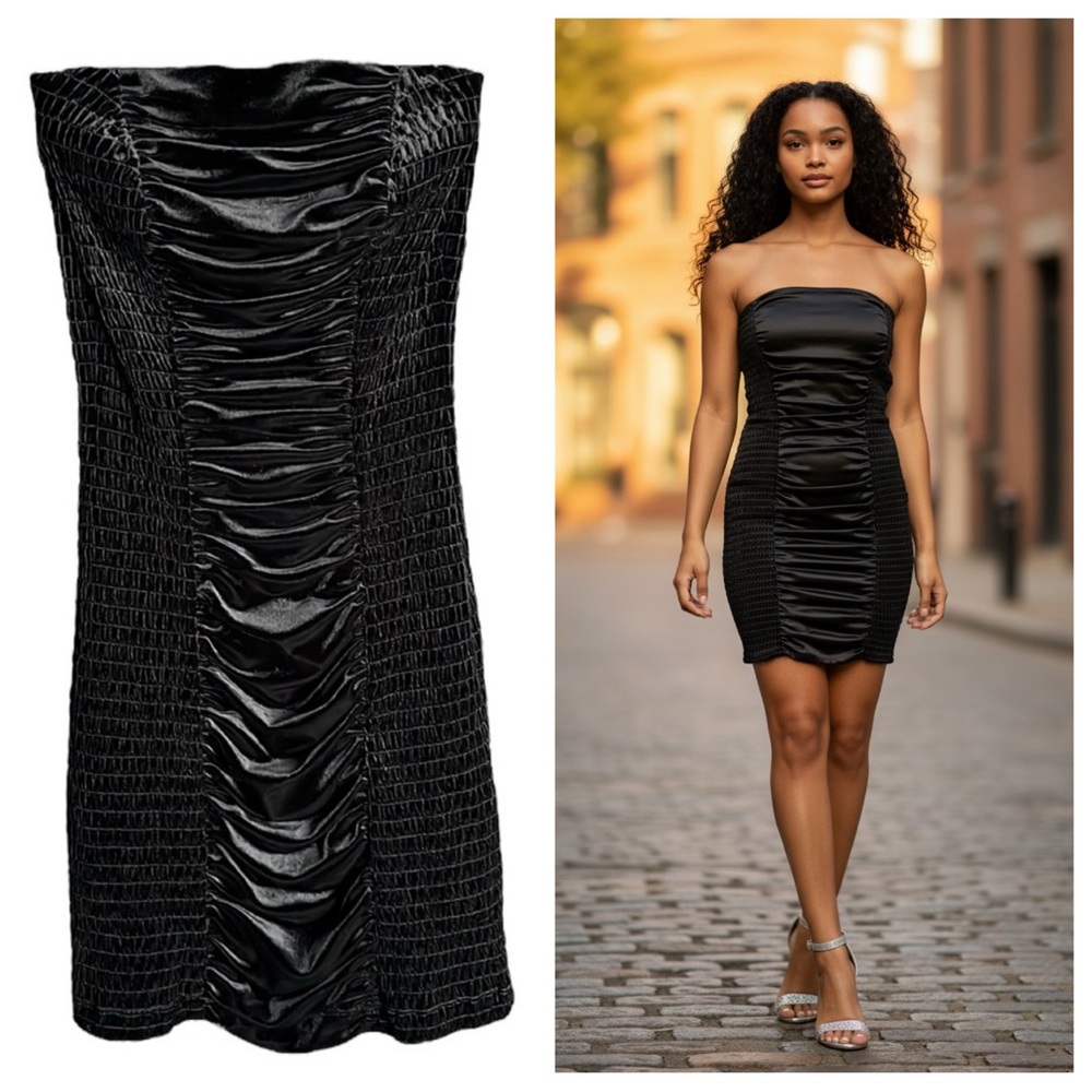 Badgley Mischka strapless velvet ruched party dress